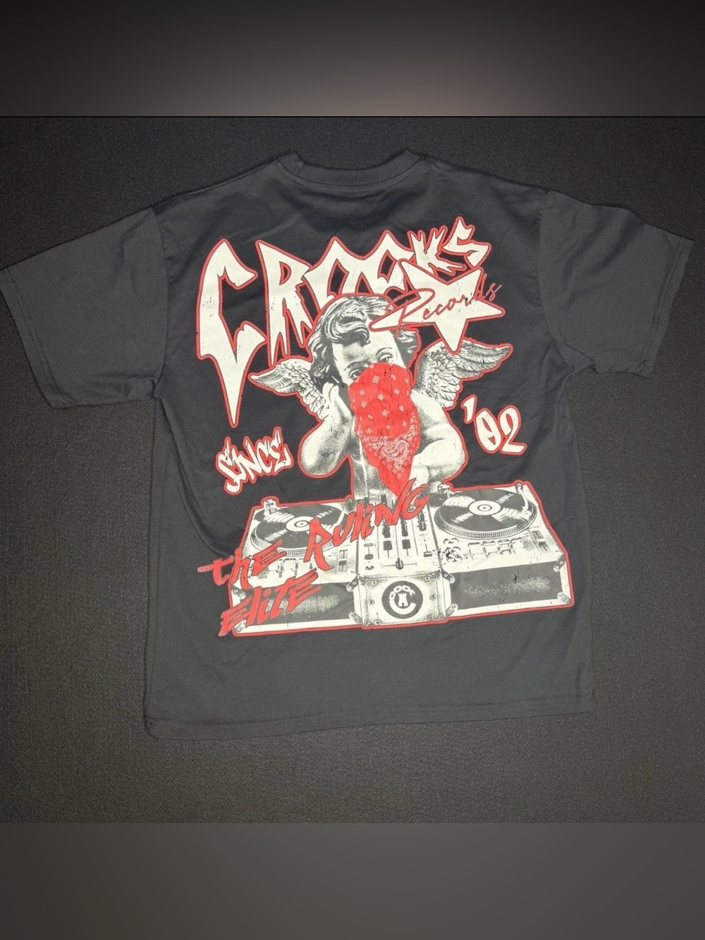 Crooks & Castles Men’s size Large Black Graphic T-shirt Red and White bandana